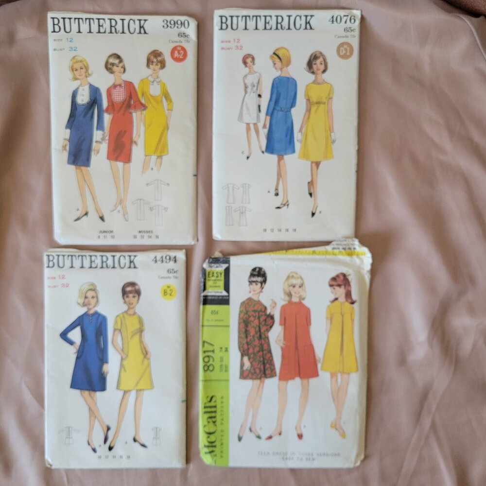 Vintage 60’s & 70’s Sewing Patterns Lot of 4. Teen/Miss/Jr. Dress Patterns. Boho